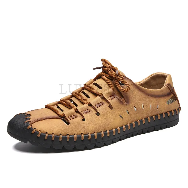 

Men Leather Sandals Comfortable Outdoor Casual Shoes 2023 Summer Beach Casual Walking Male Sneakers Men Beach Casual Sandals