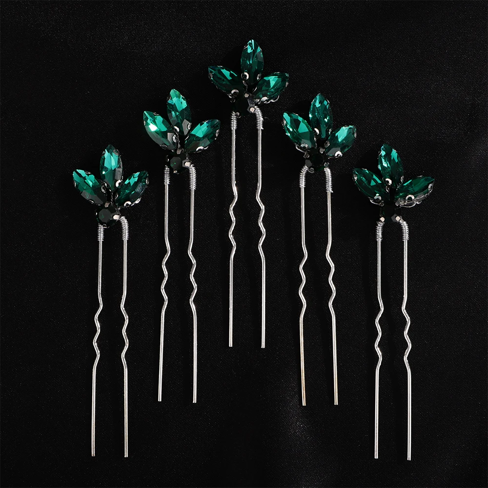 5Pcs Red Silver Rhinestone Bridal Hair Pins Handmade Headpiece for Women Green Blue Wedding Accessories Headdress Party Tiaras bridal hair accessories hair accessories