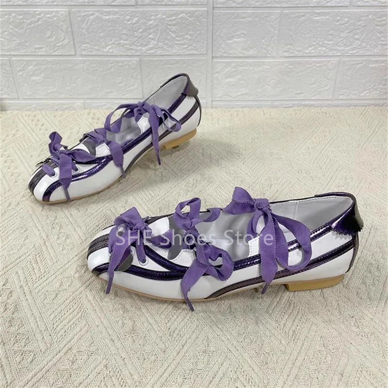 

Retro Butterfly Knot Decor Women Strap Mary Janes Pumps Lolita Girls Mixed Color Square Toe Ballet Shoes Ladies Dress Flats
