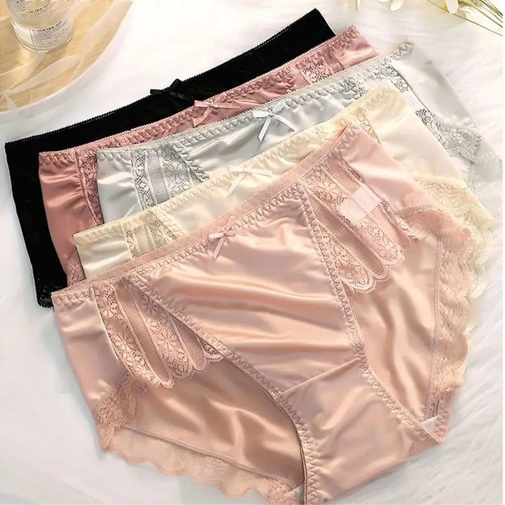 

Breathable Women Panties Thin Lace Ice Silk Undies Traceless Mid-rise Girl Knickers