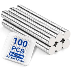 Versatile Mini Round Magnets - Pack of 8, Ideal for Home, Office, and Crafts (D8H3mm - 100PCS)