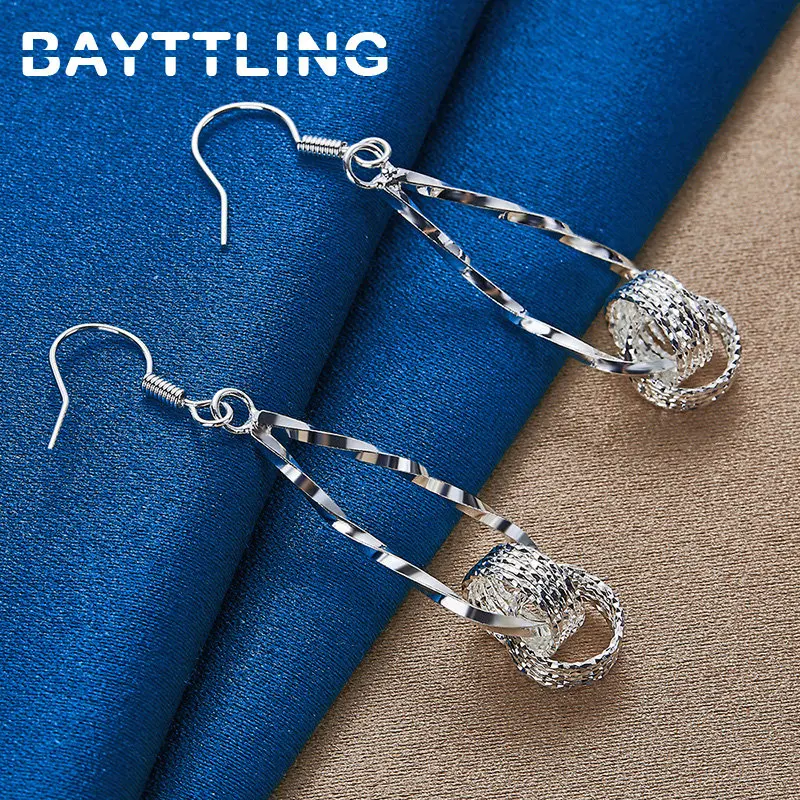 

New 925 Sterling Silver Women's Earrings 36MM Twisted Braided Ball Drop Earrings Fashion Wedding Party Couple Gifts Jewelry