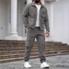 New men's winter fashionable retro workwear multi-pocket long-sleeved jacket and trousers, all in solid color set