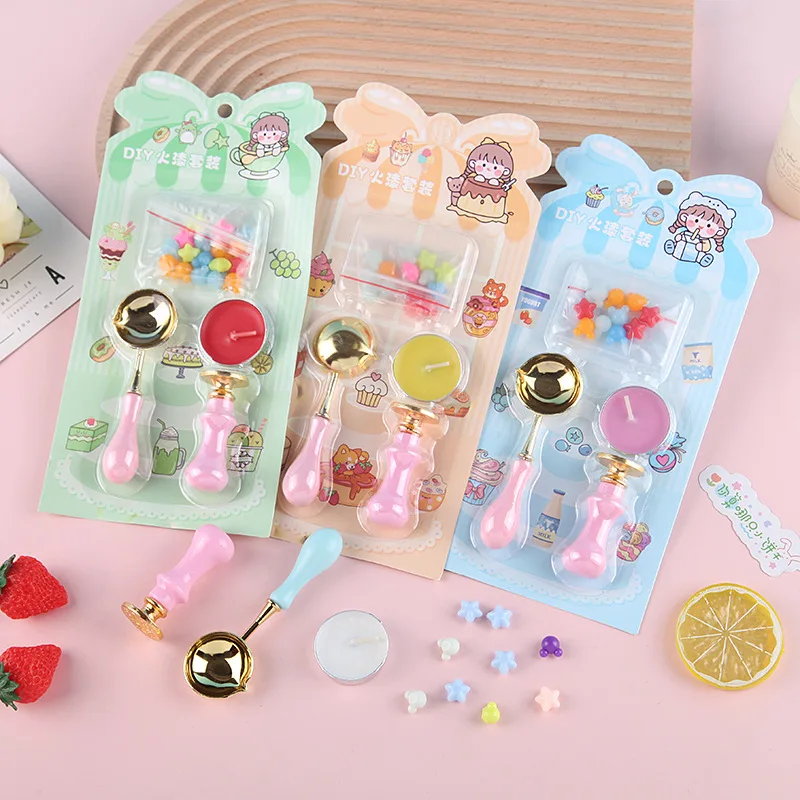 Creative Fire Paint Stamp Set Student Handbook DIY Material Kit With Wax Grain Handle Spoon Stamp Guca Toys Girls Birthday Gifts
