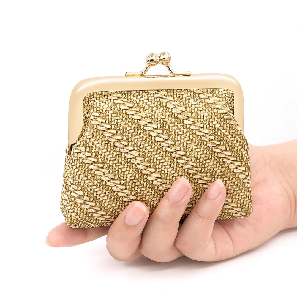 Portable Knitted Style Change Card Bags Handheld Bag Retro Multi Color Multi Functional Iron Frame Storage Clip Bag Earphone Bag