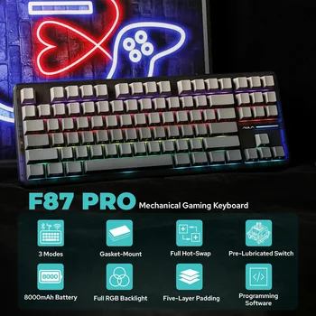 AULA F87 Pro Mechanical Keyboard 3 Mode 2.4G/USB/Bluetooth Tri Mode Wireless Gaming Keyboard 87 Key Hotswap RGB Gasket Keyboard 1