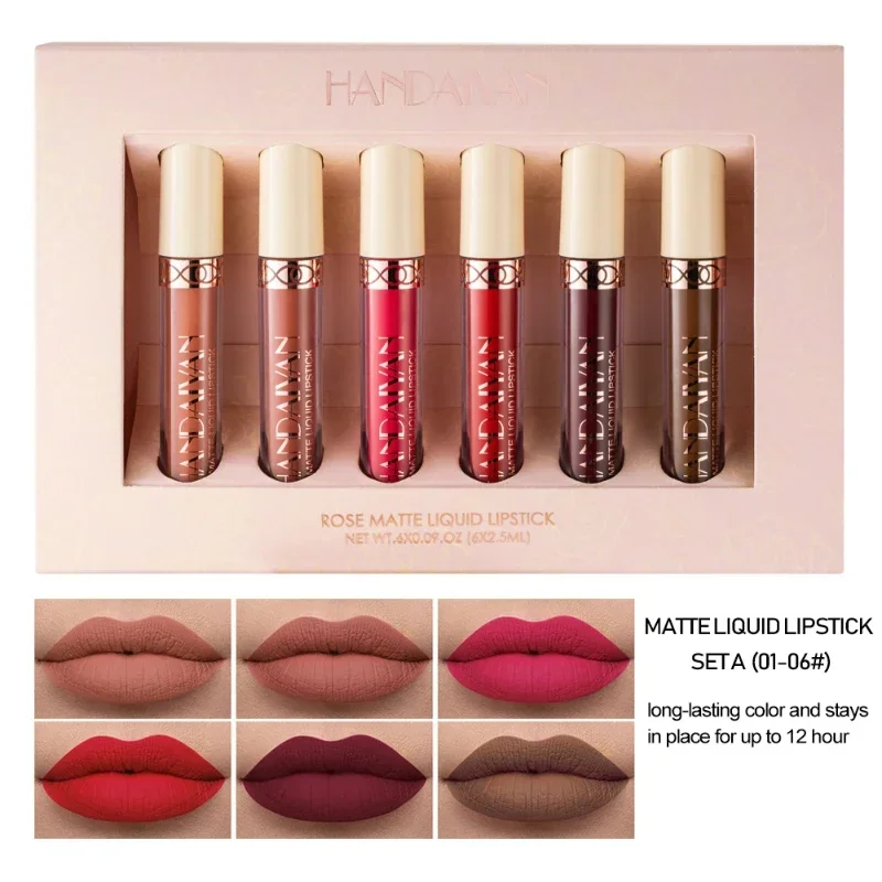 

6 Color Set Non-stick Cup Mist Matte Rose Lip Gloss Liquid Lipstick Easy Color Does Not Fade Long-lasting Free shipping