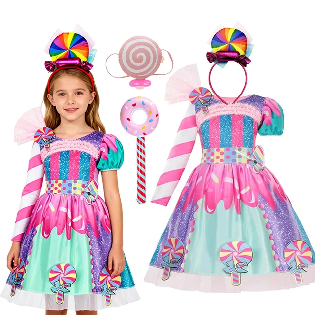 Déguisement pour enfants, robe bonbon arc-en-ciel avec bandeau, Costume de Cosplay sucette, robe pour enfants, cadeau de fête d'anniversaire et de carnaval, 2026 1