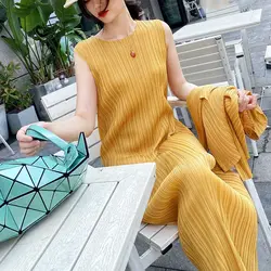 Pleated Sleeveless Solid Round Neck Long Dress Casual summer dresses for women 2023  ladies dresses  loose Women clothes
