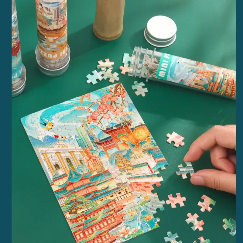 108pc Test Tube Jigsaw Puzzle Chinese Cities & Attractions Mini DIY Jigsaw Puzzle EducationGame Beautiful Scenery Assemble Toys
