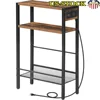 Slim Side Table with Charging Station USB Ports Compact Nightstand Small Spaces End Table with Shelves Sofa Bedroom Office 1