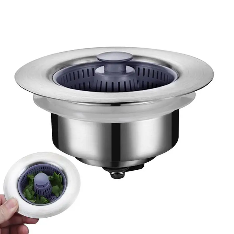 

Stainless Steel Kitchen Sink Drain Strainer Reusable 3 In 1 Sink Stopper Drain Plug Sink Anti Odor Bounce Filter Kitchen Tools
