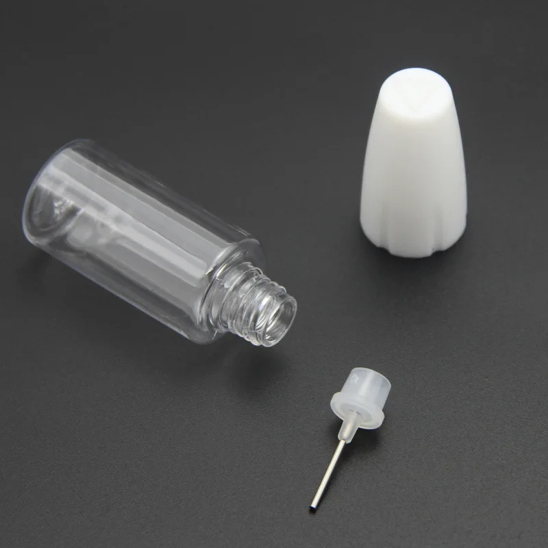 뚜껑이 달린 긴 바늘 튜브 핀홀 병, PET 플라스틱 병, 안료 병, 로션 에센셜 오일 병, 10ml, 5 개