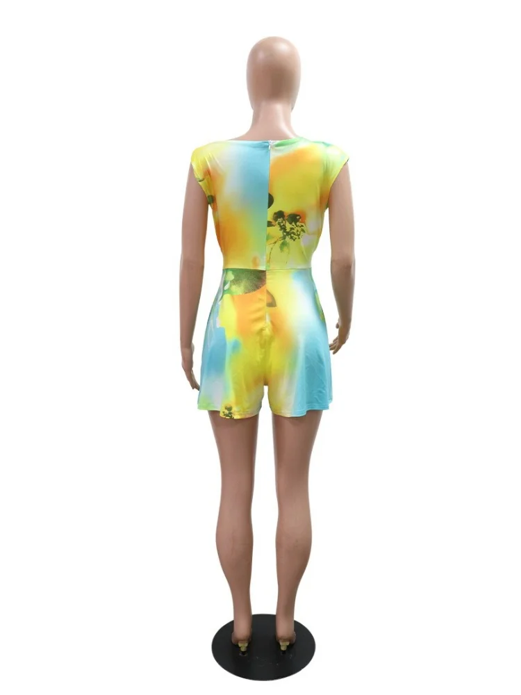 Wmstar Jumpsuit Women Wholesale Fashion Loose Printed Sleeveless Lace Up Shorts Summer Women's Clothing Romper Dropshopping