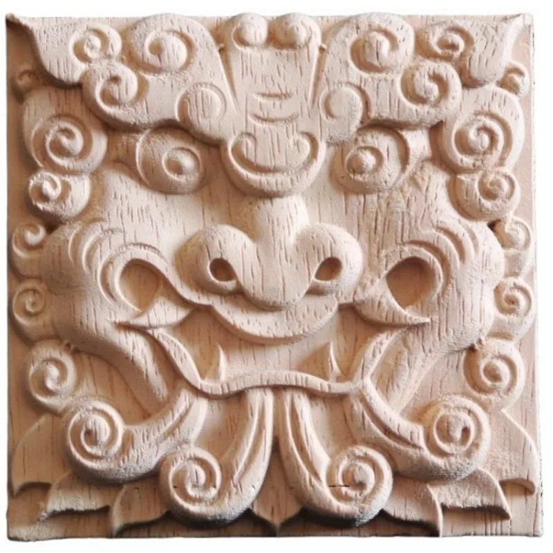 Flower Wooden Carving Natural Wood Appliques for Furniture Cabinet Unpainted Wooden Mouldings Decal Decorative Figurines