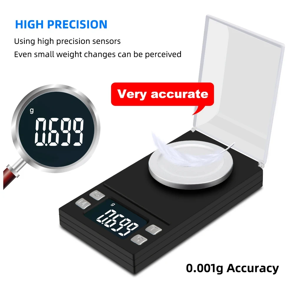 0.001g Digital Scale Milligram Scale Portable Pocket Battery Powered LCD Precisi