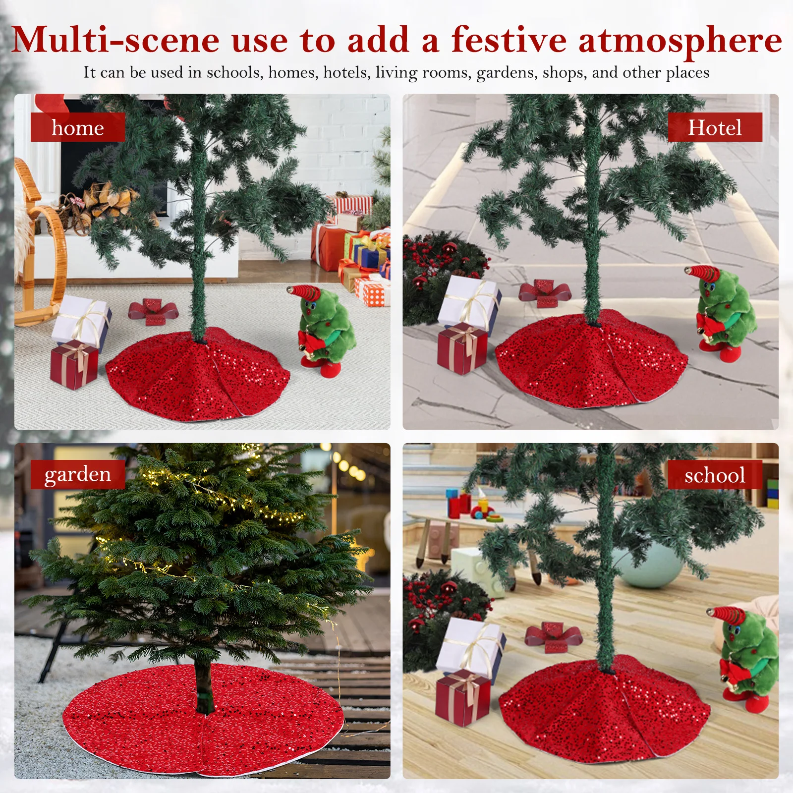 Christmas Tree Skirt with Small Sequins Red Tree Skirts Sparkling Sequin Tree Skirt for Winter Party Indoor Outdoor Decorations