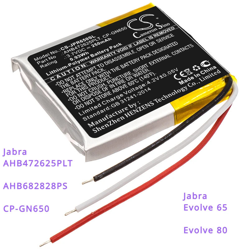 Batteria Per Cuffie Wireless Da 250Mah, Cp-Gn650 Per Jabra Evolve 65