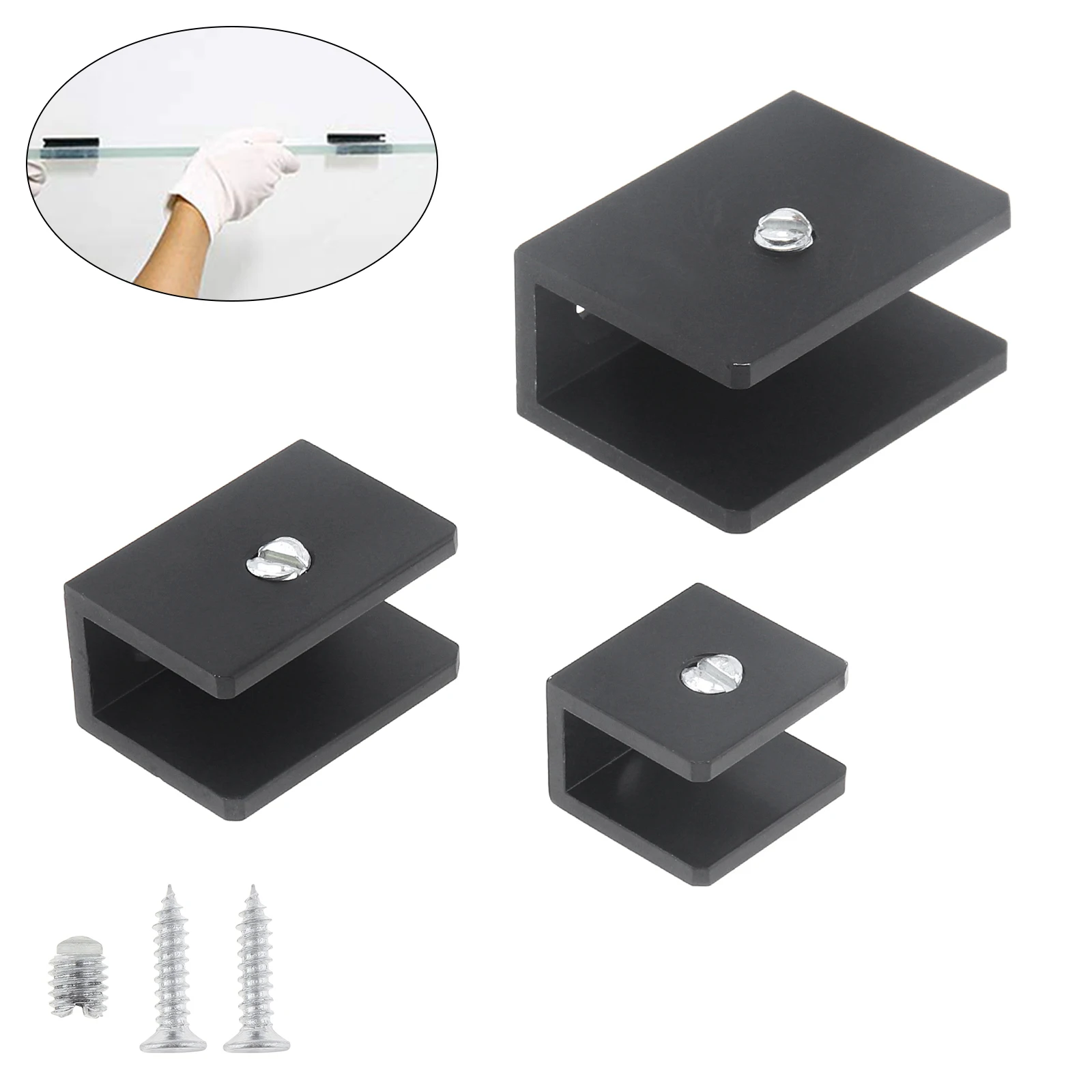 

3 size optional Black/Silver Aluminum Alloy Square Glass Clip Fixed Support Bracket for Thick Glass