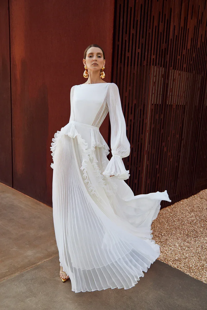 Customized Women's Romantic O Neck Ceremony Dress Elegant Long Party Wedding Cocktail A-Line Prom Dress robe de soirée luxe 1