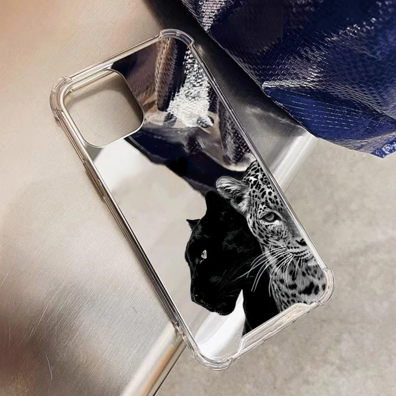 Chic Leopard Print Shockproof Phone Case with Makeup Mirror & Soft Cover