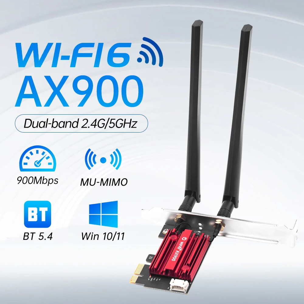 WiFi 6 PCIe FV-AX900pro Network Card Bluetooth 5.4 Dual-Band 2.4G/5.8GHz External Antennas Gaming/PC Adapter for Win10/11