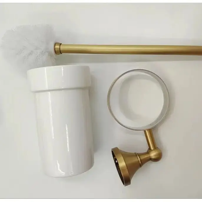 Hardware Retro Bathroom Pendant Toilet brush holder White Ceramic Cup Brass Handle Toilet Brush Rack Suitable for Bathroom Decoration