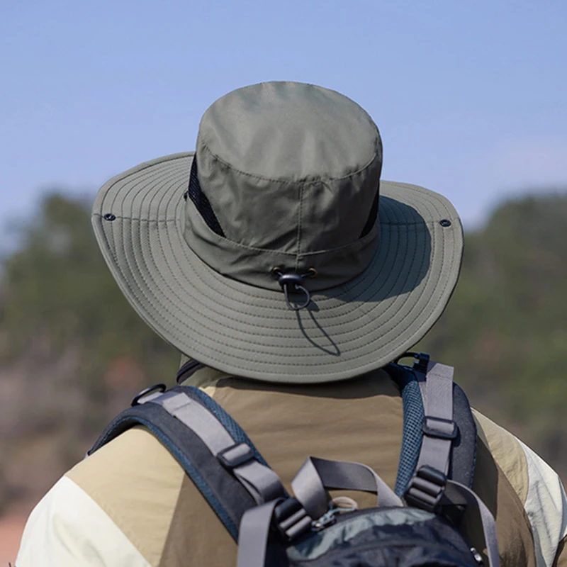 Summer UPF50+ Sun Hats For Women Men Breathable Mesh Boonie Hat Foldable UV Protection Hiking Fishing Hat Male Bucket Hats 3
