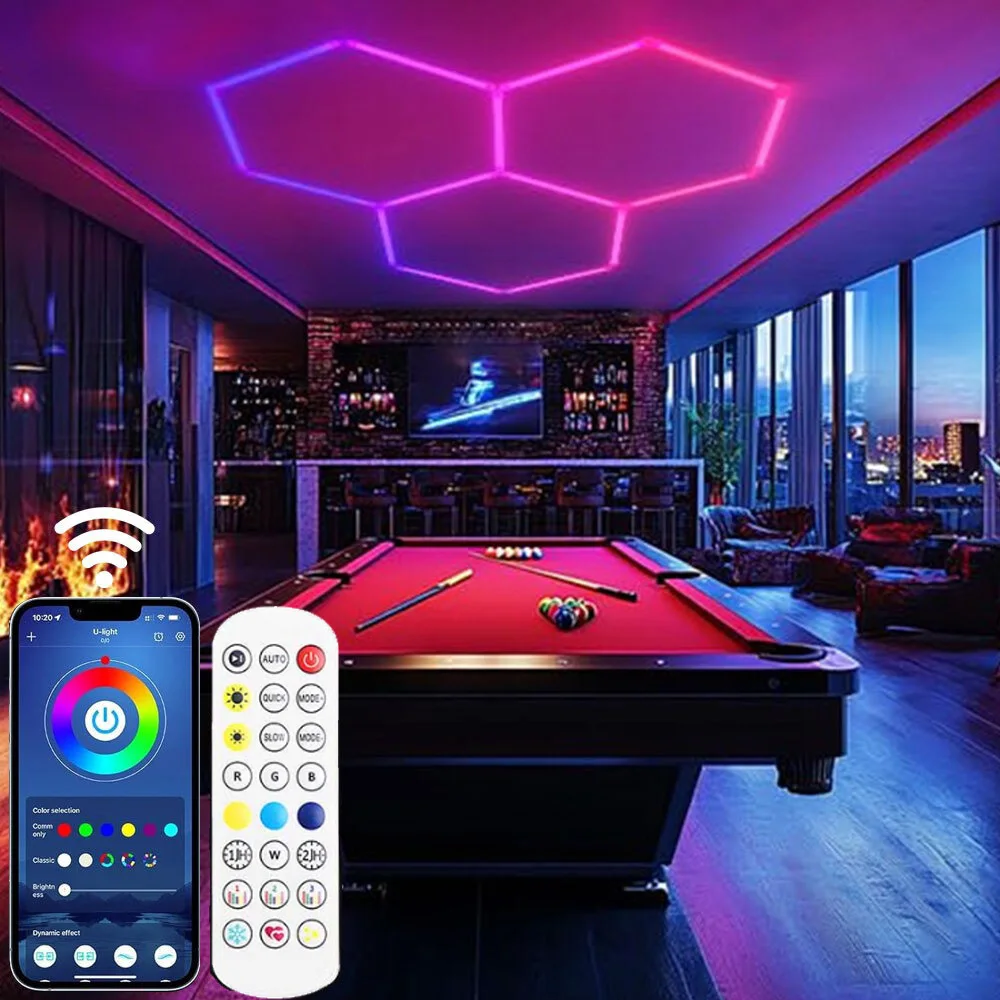 VASTFIRE RGBW Honeycomb Hexagonal Ceiling Light, Multi Color White Remote App Control Garage Lighting