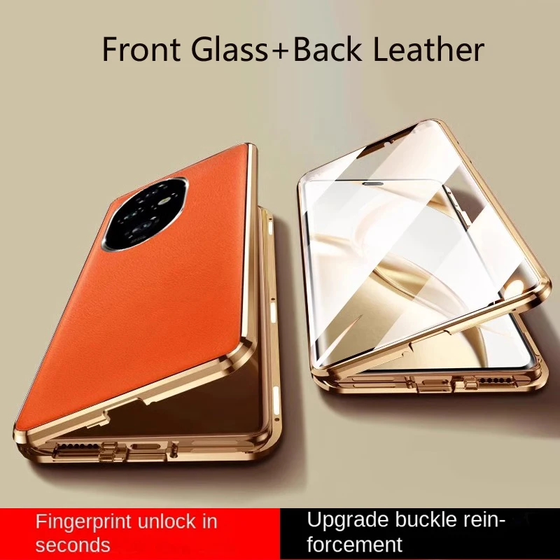 Luxury Double-Sided Tempered Glass Leather Phone Cover with Protective Bumper