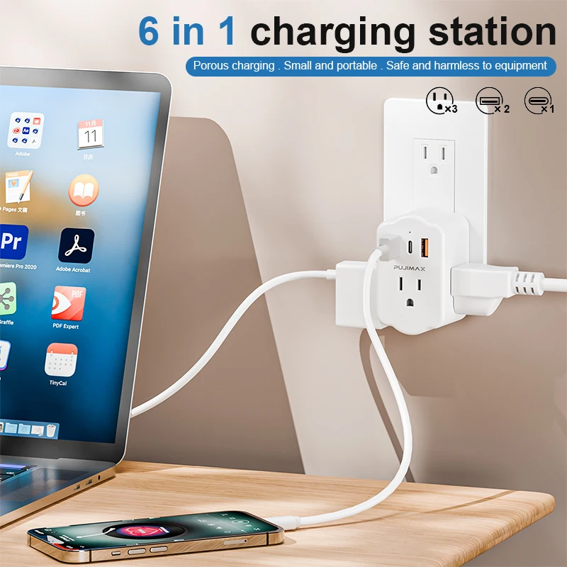 PUJIMAX Universal Plug Power Strip With 3 Outlets 3 USB Charge Multiple Wall Socket Adapter Expands For Cruise Ship Home Office power strip,plug adapter,electrical socket,power socket,power plug adapter,wall socket extender