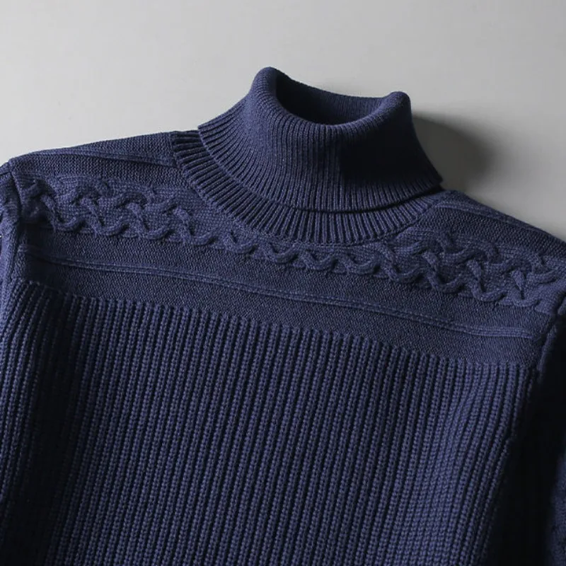 Fleece-Lined Thermal Turtleneck Sweater Men Thickened Base Sweater Korean Style Fashion Men Clothing Autumn Winter Sweater Coat