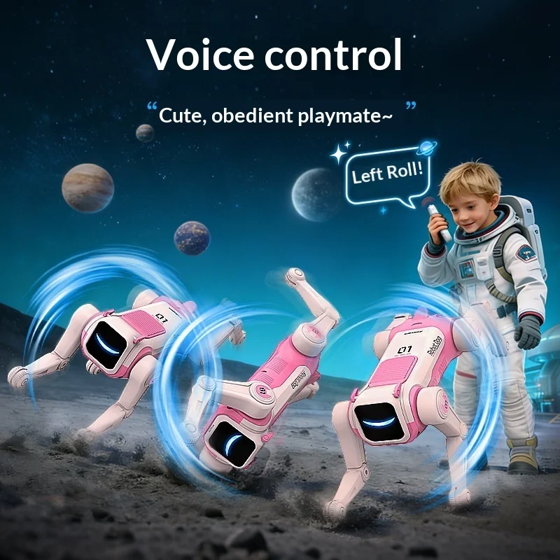 2026년형 새로운 원격 조종 로봇 강아지, 음성 제어, 프로그래밍 가능한 생체 공학 스턴트 애완견, LED 눈 조명, 어린이용 인터랙티브 장난감