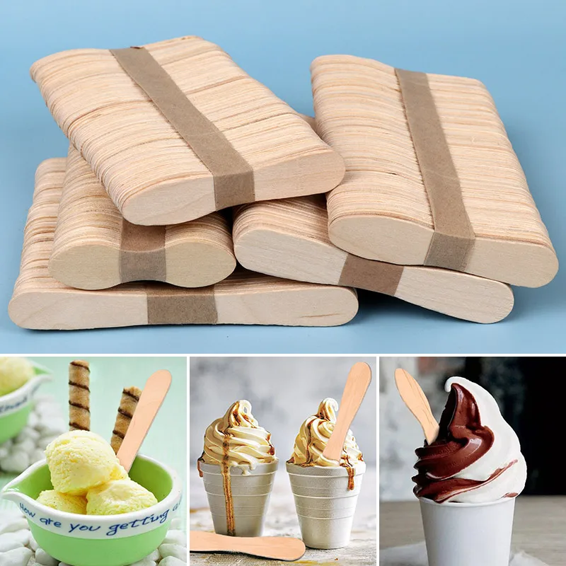 

50/100pcs Ice Cream Popsicle Stick Wood Ice Cream Sticks Homemade Ice Cream Spoon Hand Craft Stick Popsicle Accessories