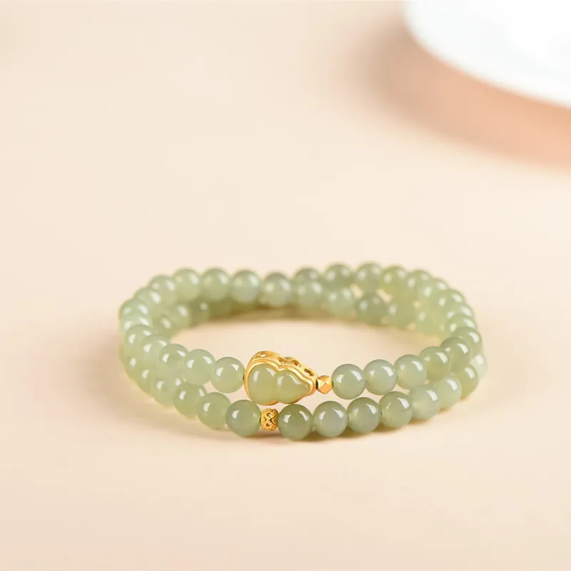 Mode Luxus Schmuck Perlen Armband Frauen Doppel Schleife Armband 6mm Silber Überzogene Gold Mit Handgemachte Einfache Natürliche Hetian Jade – Detail 11