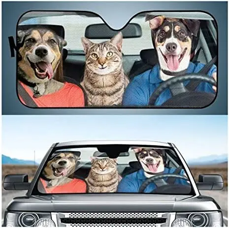 

SWEEZEE Funny Cool Driving Dog Windshield Sunshade Car Sun Shade Accordion Folding for Front Window Vehicles (Multi)
