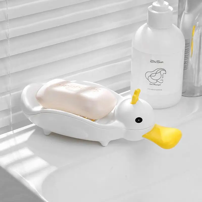 Cute Duck Shaped Soap Dish, Plastic Drain Soap Tray, Self Draining