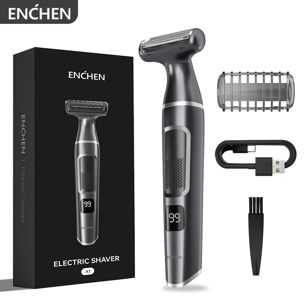ENCHEN A1 Aparador de cabelo úmido e seco adequado para todo o corpo tipo C carga rápida 3 em 1 lâmina removível suave e indolor