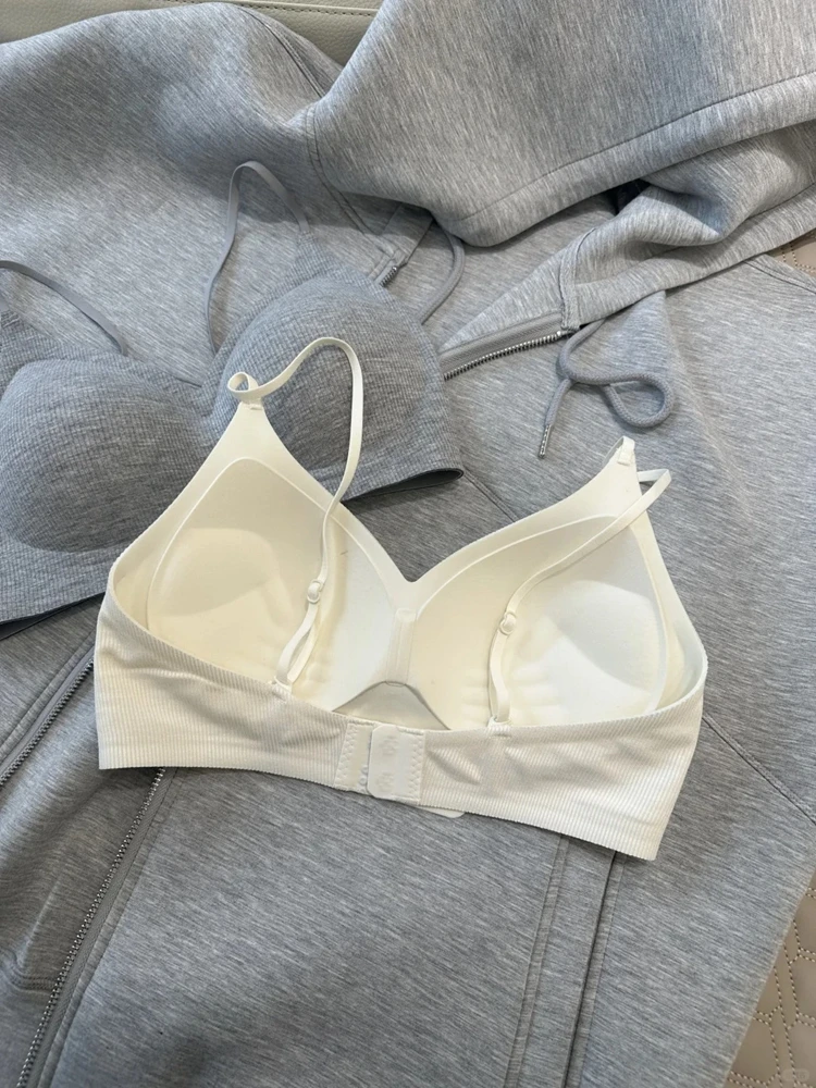 Sl Women's Bra Thin Strap No Steel Ring Summer Underwear Gathered Chest Small Waist Slim V-Ne Double Elastic Fabric