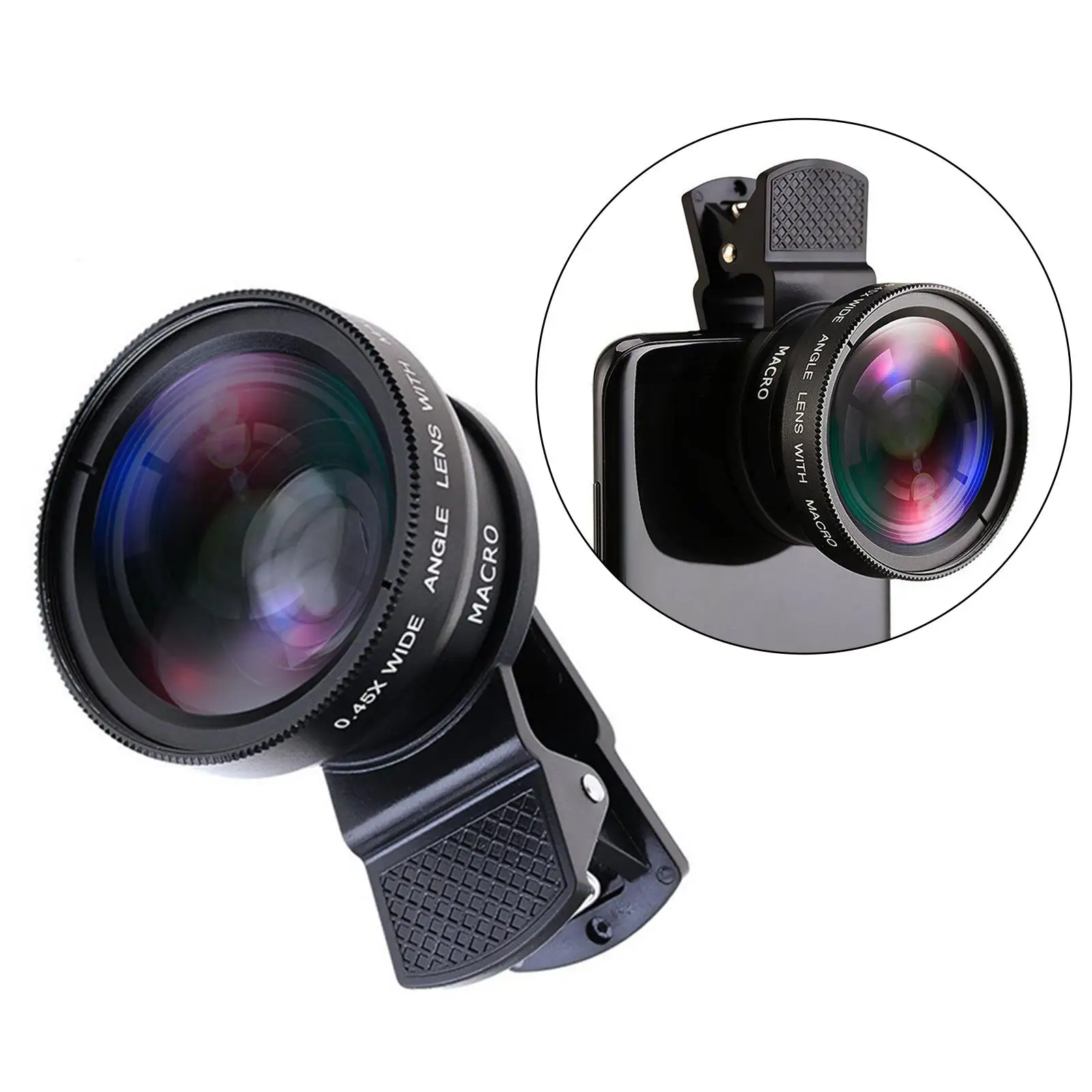 2 In 1 Phone Camera Lens Black 49mm Uv 0.45x Wide Angle Small Cell