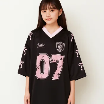 T-shirt da tennis sportive con scollo a V Adolescenti Adolescente Top corto da donna di grandi dimensioni Camicia da viaggio con lettera con fiocco con stampa di numeri larghi