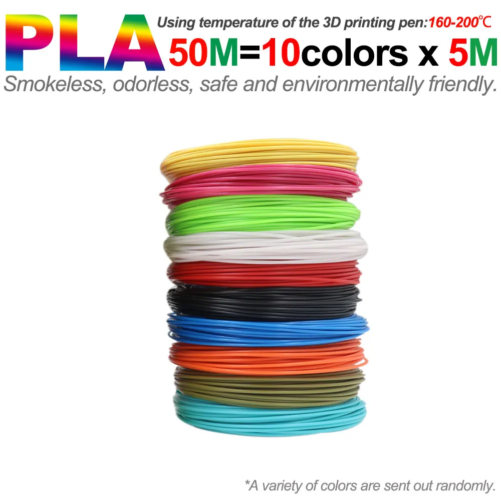 Filamento PLA para impresión 3D con bolígrafo, 10/20/30 colores, diámetro de 1,75 mm, 200 m, repuesto de plástico inodoro y seguro para bolígrafos de impresión 3D para niños