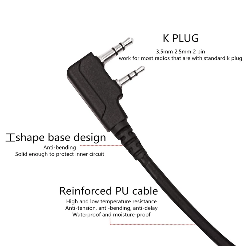 RISENKE-Walkie Talkie Adapter Headset Cable, U94, for UV-3R, UV-5R, BF-888S, Kenwood TK-308, TK-320, TK-2312, TK-3212