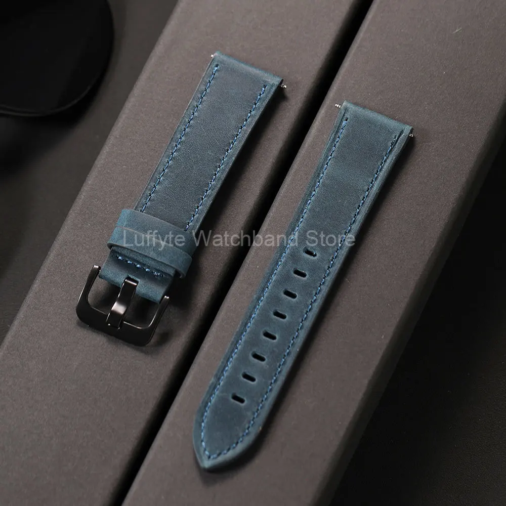 Crazy Horse Leather Watch Strap - Vintage Black, Blue, or Brown Watchband