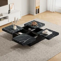 Table basse carrée noire moderne 90 × 90 × 25 cm - Plateau de table coulissante et quatre tiroirs, charge maximale 30 kg, meubles de rangement élégants 3