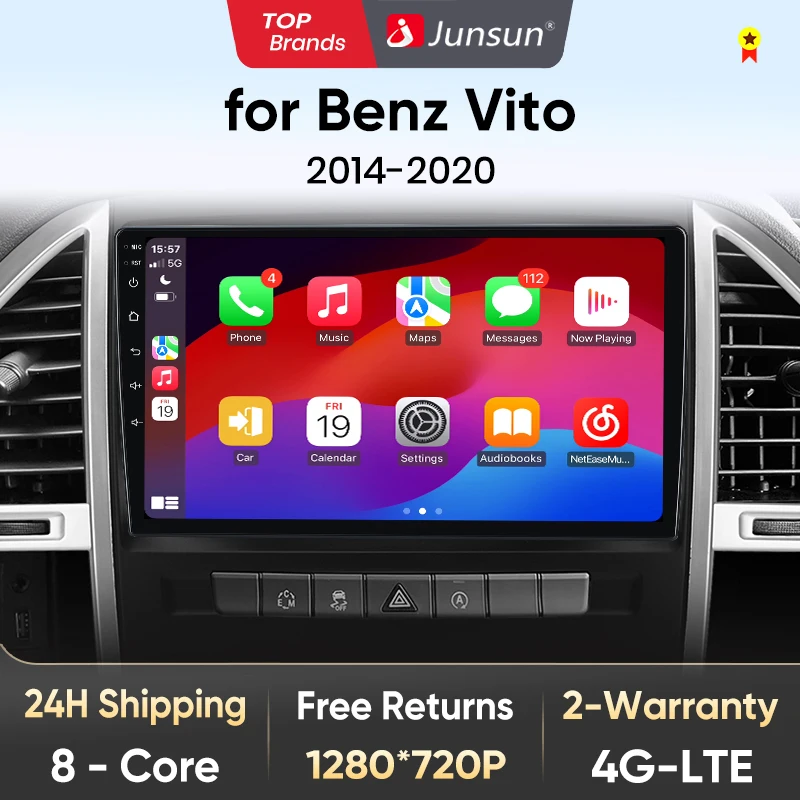 Junsun V1 AI Voice Wireless CarPlay Android Auto Radio for Mercedes Benz Vito 4G Car Multimedia GPS 2din autoradio