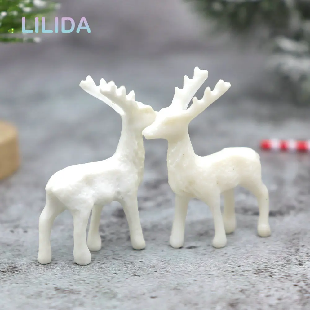 Artificial Mini Plastic Reindeer Decoration Crafts Statue Home Decor Garden Accessories Figurine Christmas Pendant 6/12PCS ornament crafts,miniature ornament