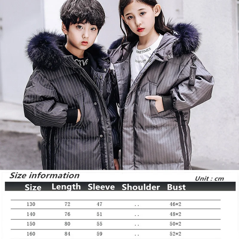 Spring Winter Children's White Duck Down Jacket Outdoor Trekking Medium Length Middle Large Child Boys Girls Warm Clothes Coat