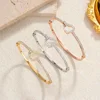 Simple Love Heart Shape Bracelet Stainless Steel Jewelry Exquisite Rhinestone Inlaid Gold Plated Bangles Valentine's Day Gift 1