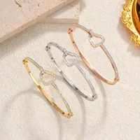 Simple Love Heart Shape Bracelet Stainless Steel Jewelry Exquisite Rhinestone Inlaid Gold Plated Bangles Valentine's Day Gift 1